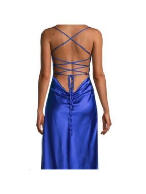Danielle Bernstein Blue Satin Tie Back Midi Dress